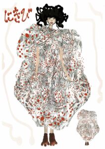 No.4【アパレルデザイン科2年 小林 士門】<br>肌の中でうごめく赤い点は 痛みでもあり成長のサインでもあるこの作品ではその隠したいものを布の表面に浮かび上がらせ 膨らみやシワ、ブツブツした素材で肌の質感を再構築し 不均一な表情の中にある人間らしさを表現しています にきびという欠点の中に潜む変化の美しさを形にしました。